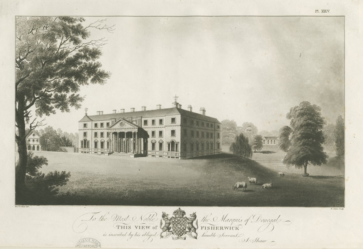 Fisherwick Hall (Aquatinta-Stich) von Stebbing Shaw