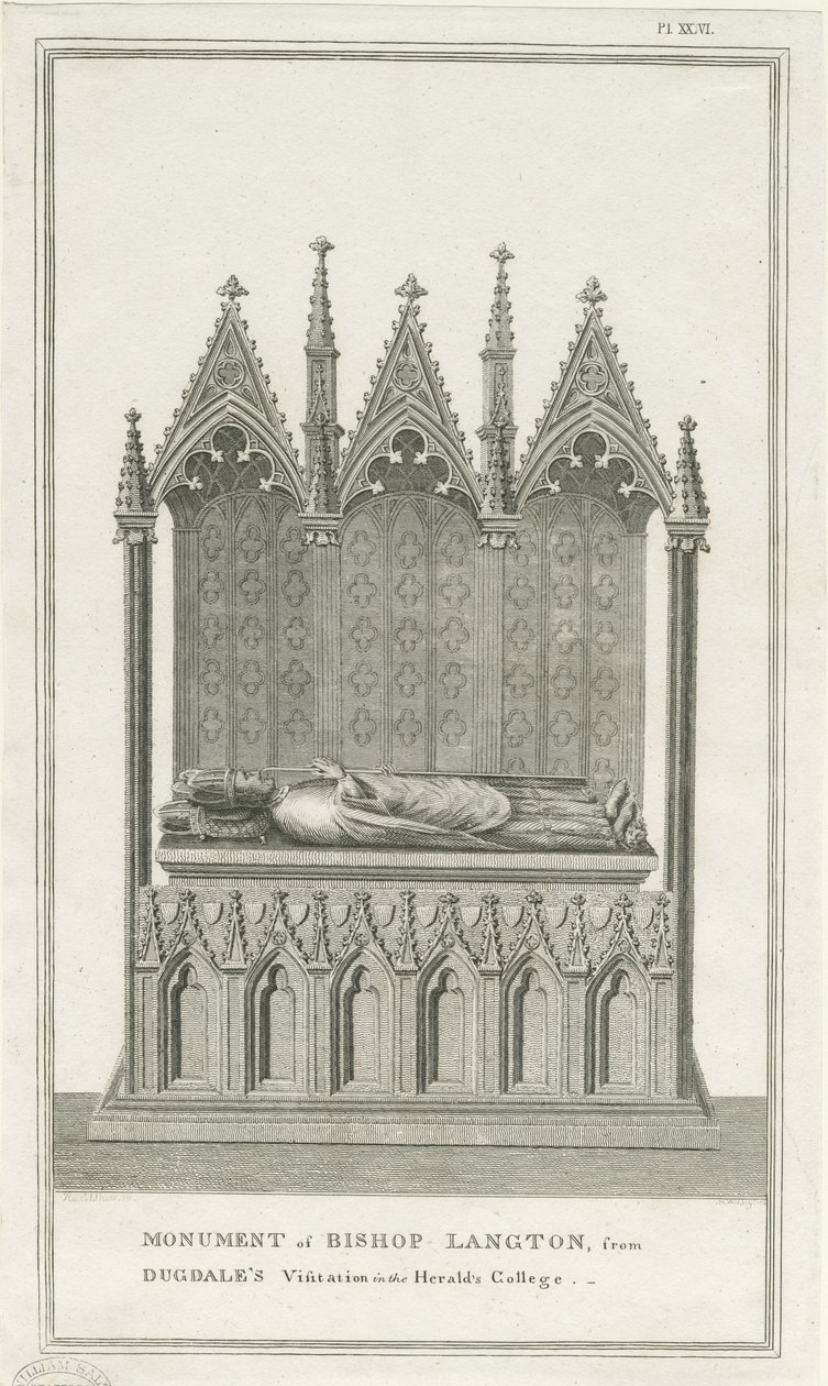 Kathedrale von Lichfield - Denkmal für Bischof Langton (Stich) von Stebbing Shaw