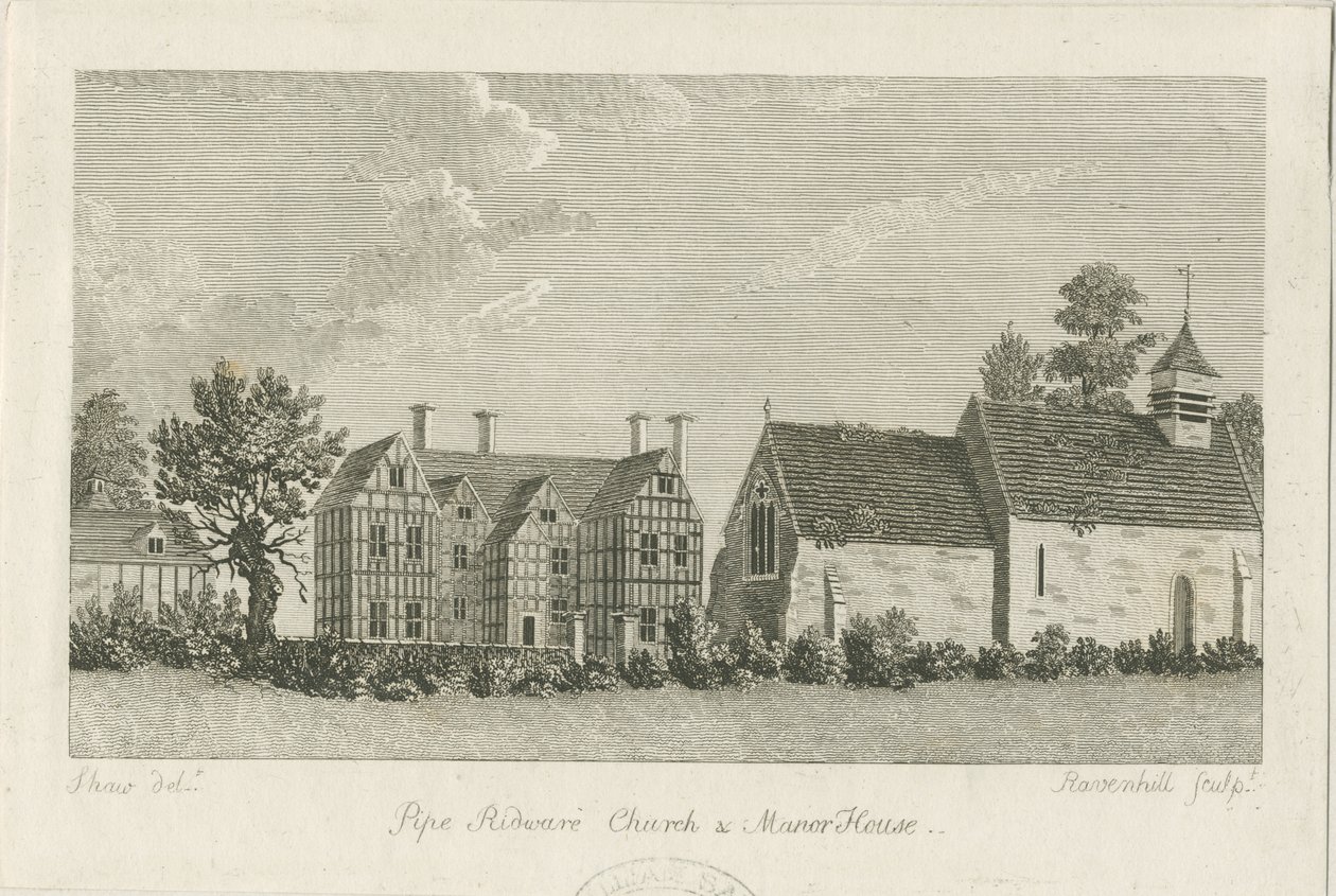 Pipe Ridware Kirche und Herrenhaus: Gravur, undatiert [1762-1798] von Stebbing Shaw