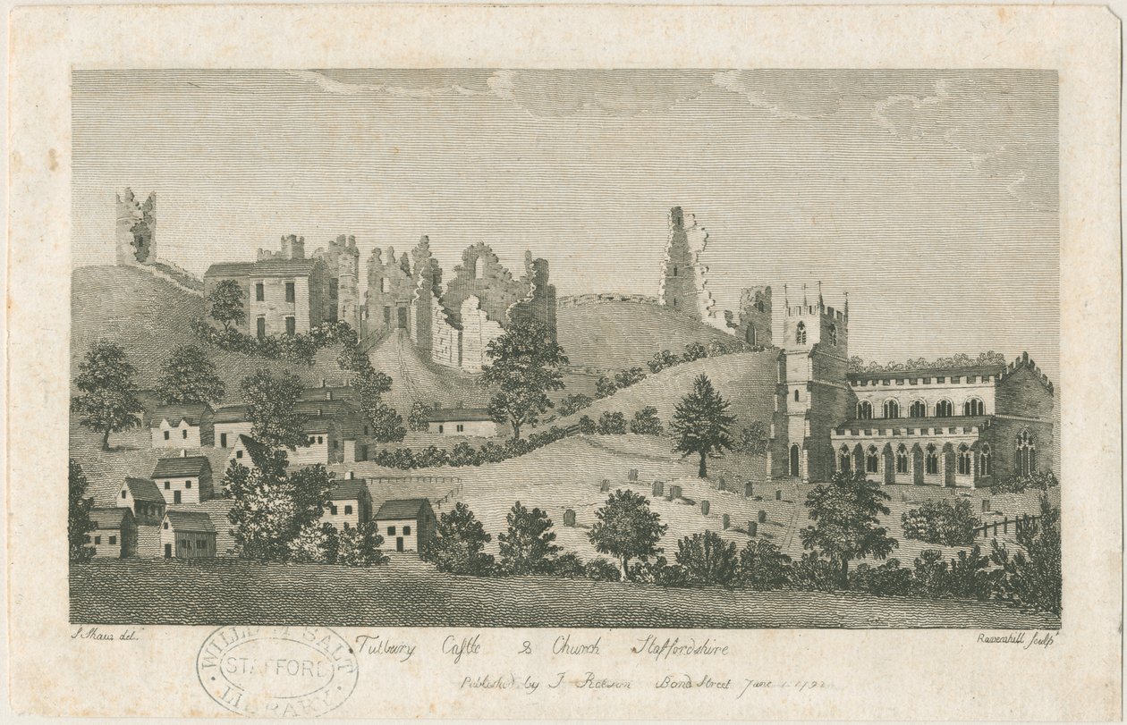 Tutbury Castle und Kirche - Südostansicht: Gravur, nd [1762-1792] von Stebbing Shaw