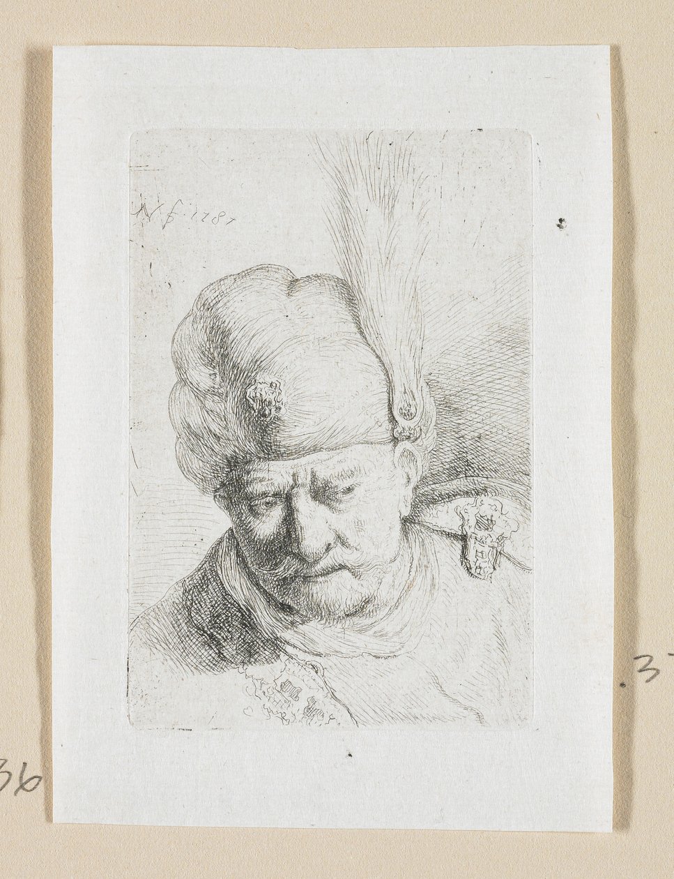 Kopf eines Mannes mit einem Feder geschmückten Turban von Stefan Juliusz Norblin de la Gourdaine