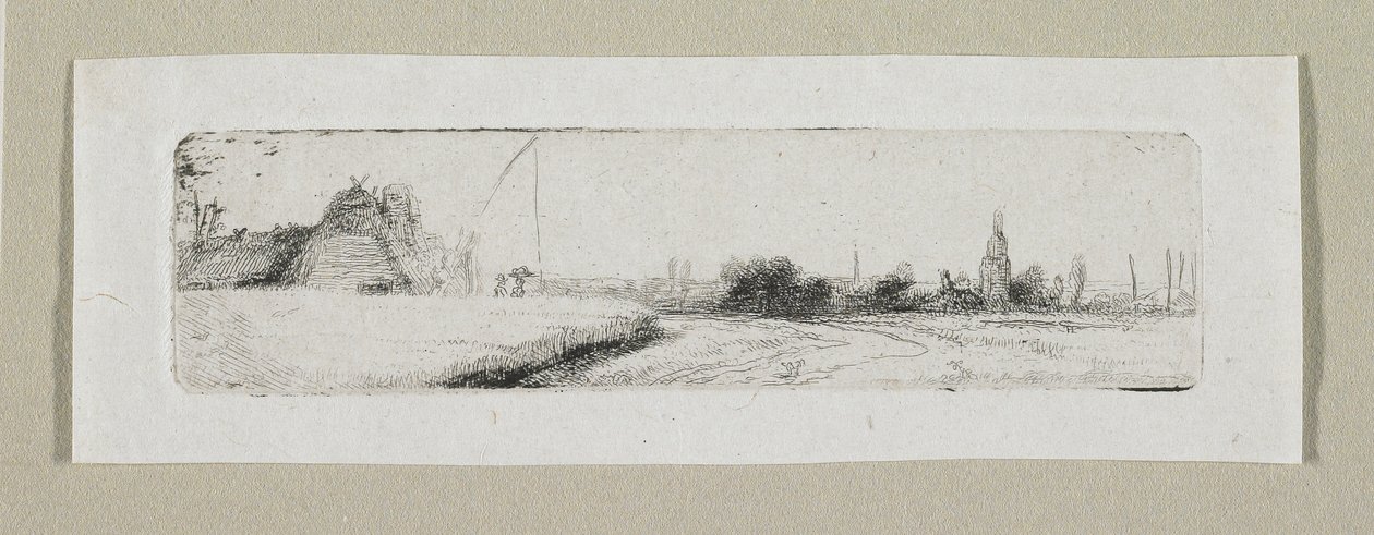 Kleine Landschaft mit entferntem Dorf von Stefan Juliusz Norblin de la Gourdaine