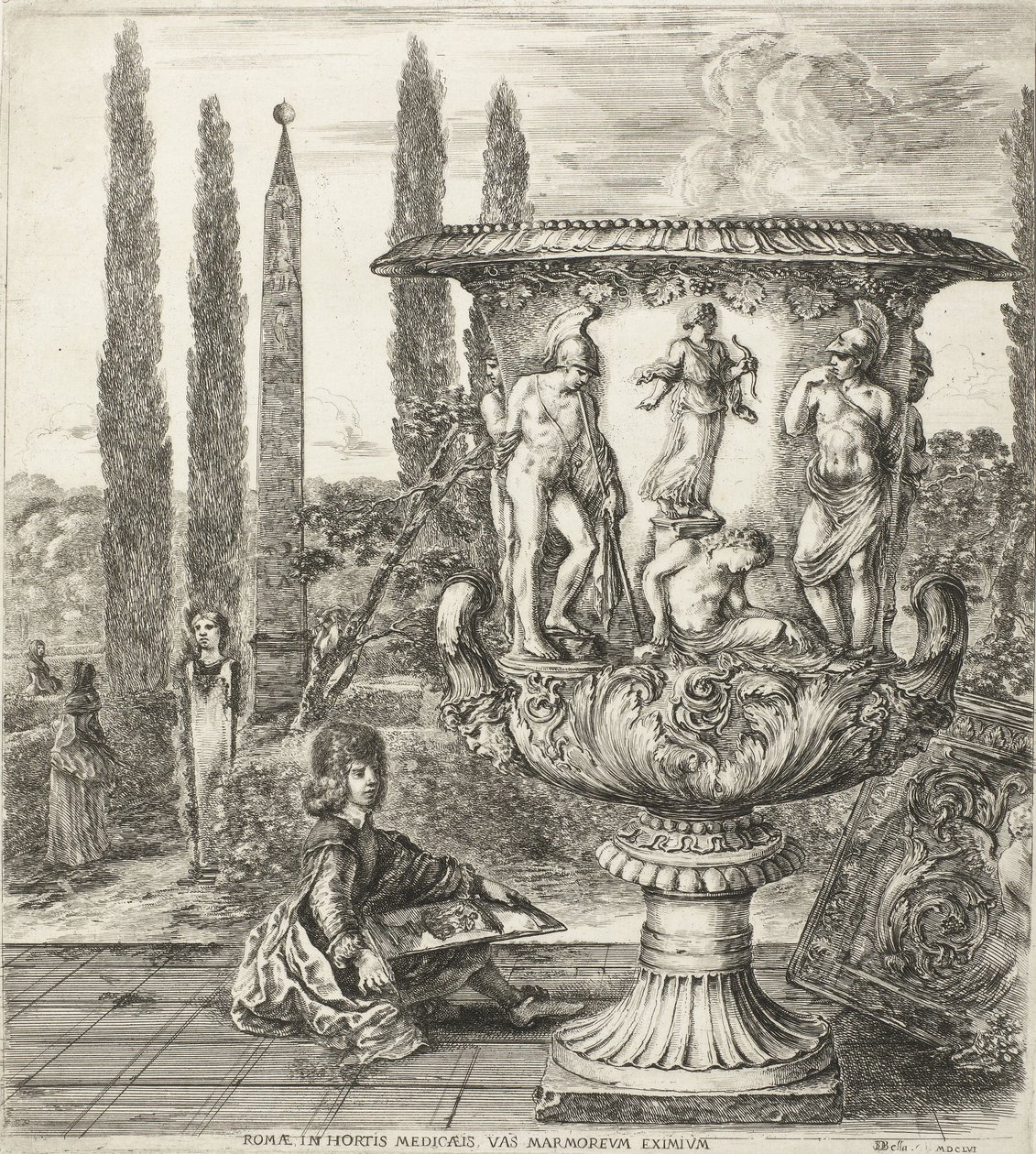 Der junge Cosimo III de Medici zeichnet die Medici-Vase, 1656 von Stefano della Bella