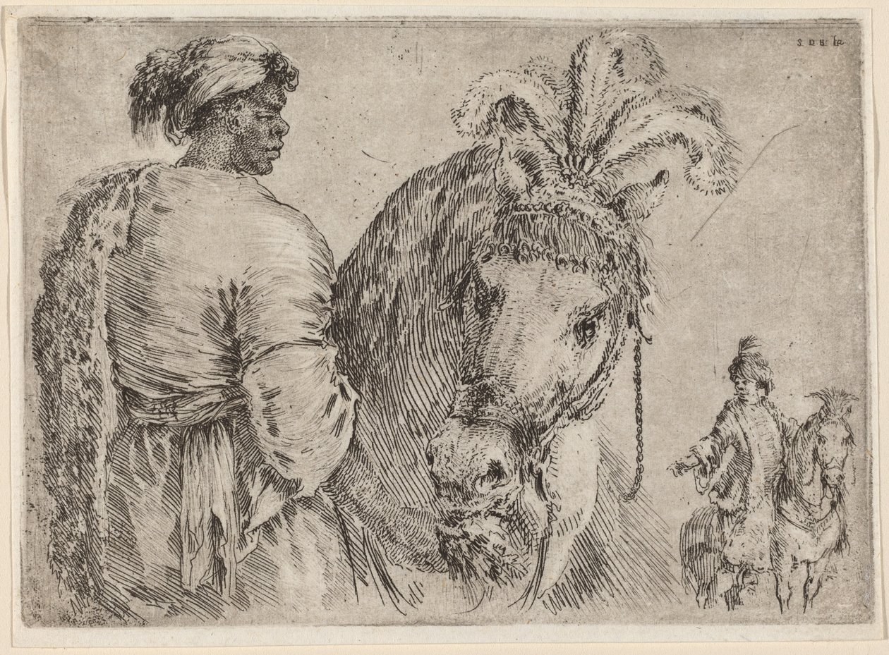 Ein Schwarzer füttert ein Pferd von Stefano della Bella