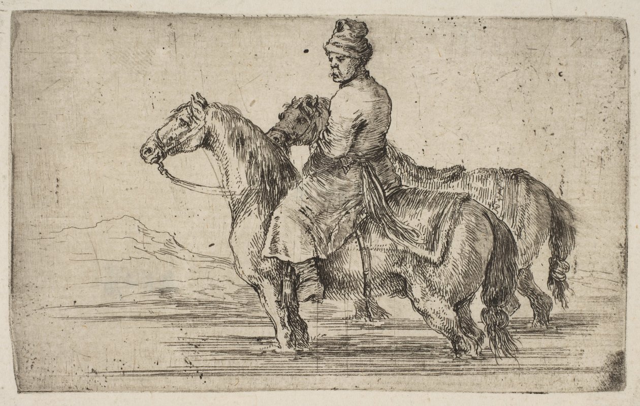 Ein polnischer Stallbursche badet Pferde, ca. 1662 von Stefano della Bella