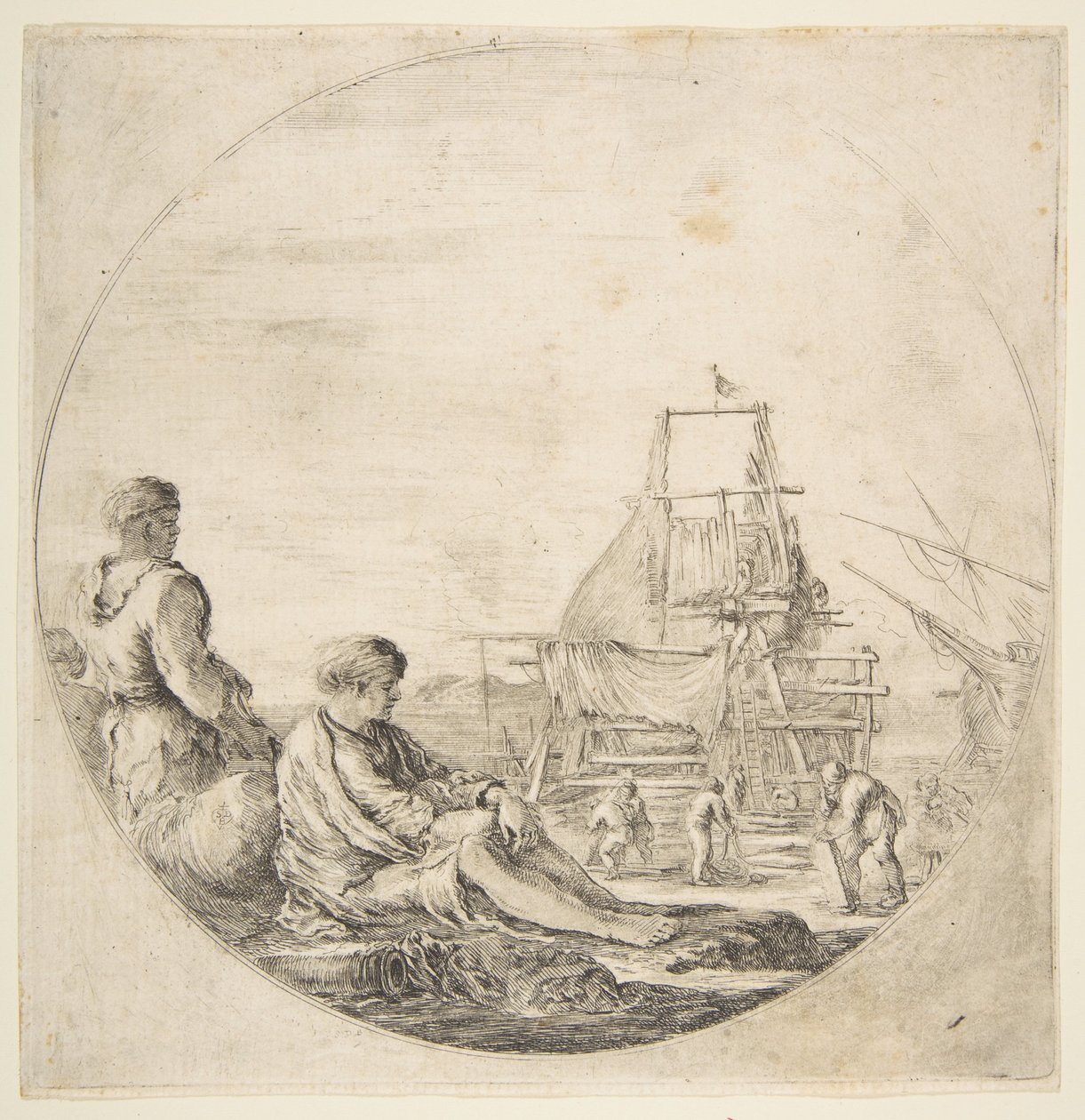 Ein sitzender weißer Matrose, ein stehender schwarzer Matrose, ca. 1660 von Stefano della Bella