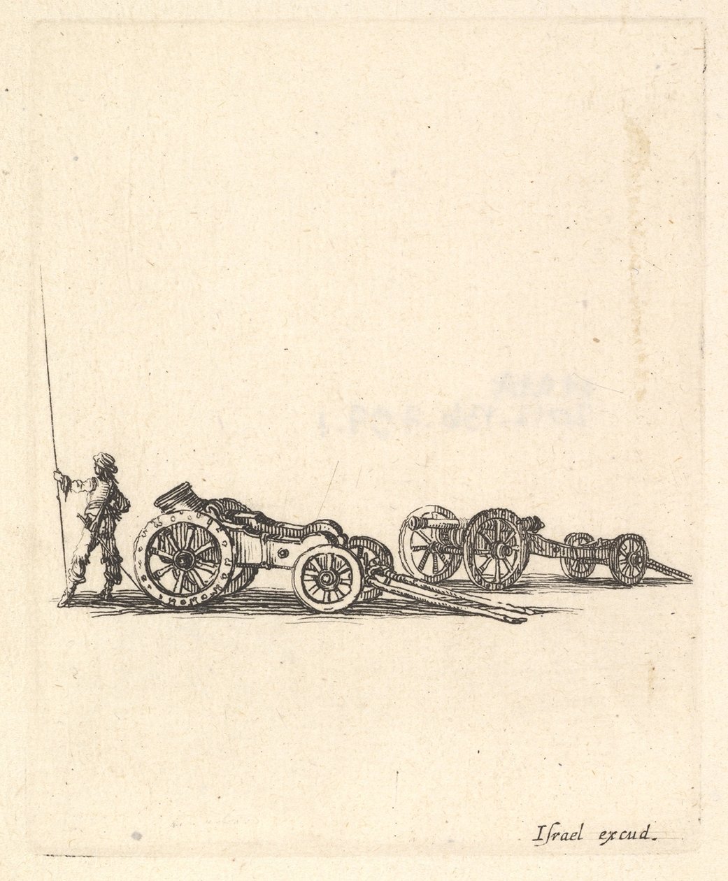 Ein Mörser und eine Kanone, beide auf Lafetten montiert, ein Soldat von hinten gezeigt, ca. 1638-43 von Stefano della Bella