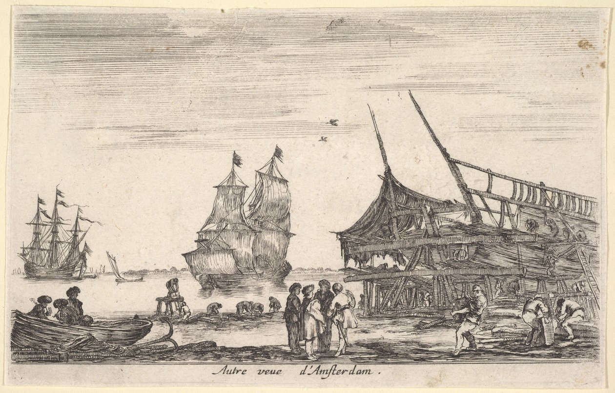 Eine andere Ansicht von Amsterdam, eine Gruppe von vier Männern steht in der Mitte, 1647 von Stefano della Bella