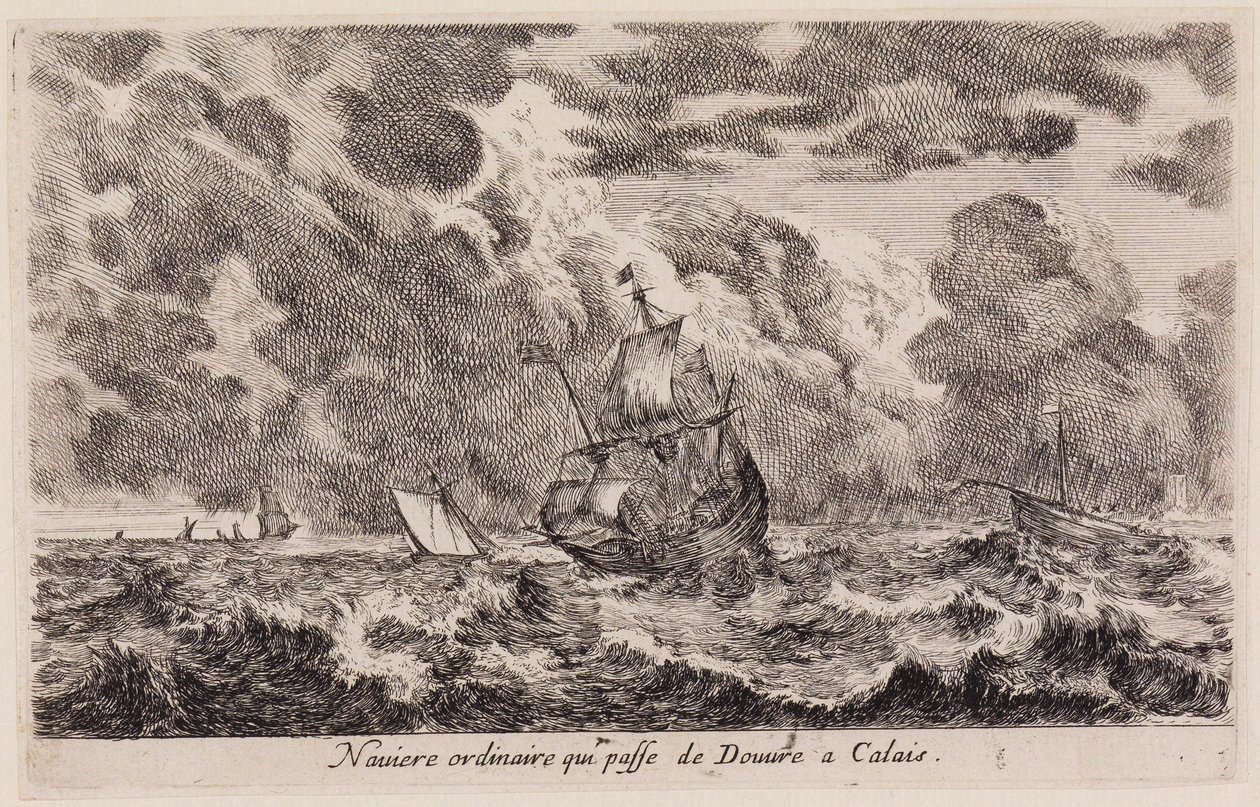 Ansichten von Seehäfen: Segelschiff, das von Dover nach Calais fährt von Stefano della Bella