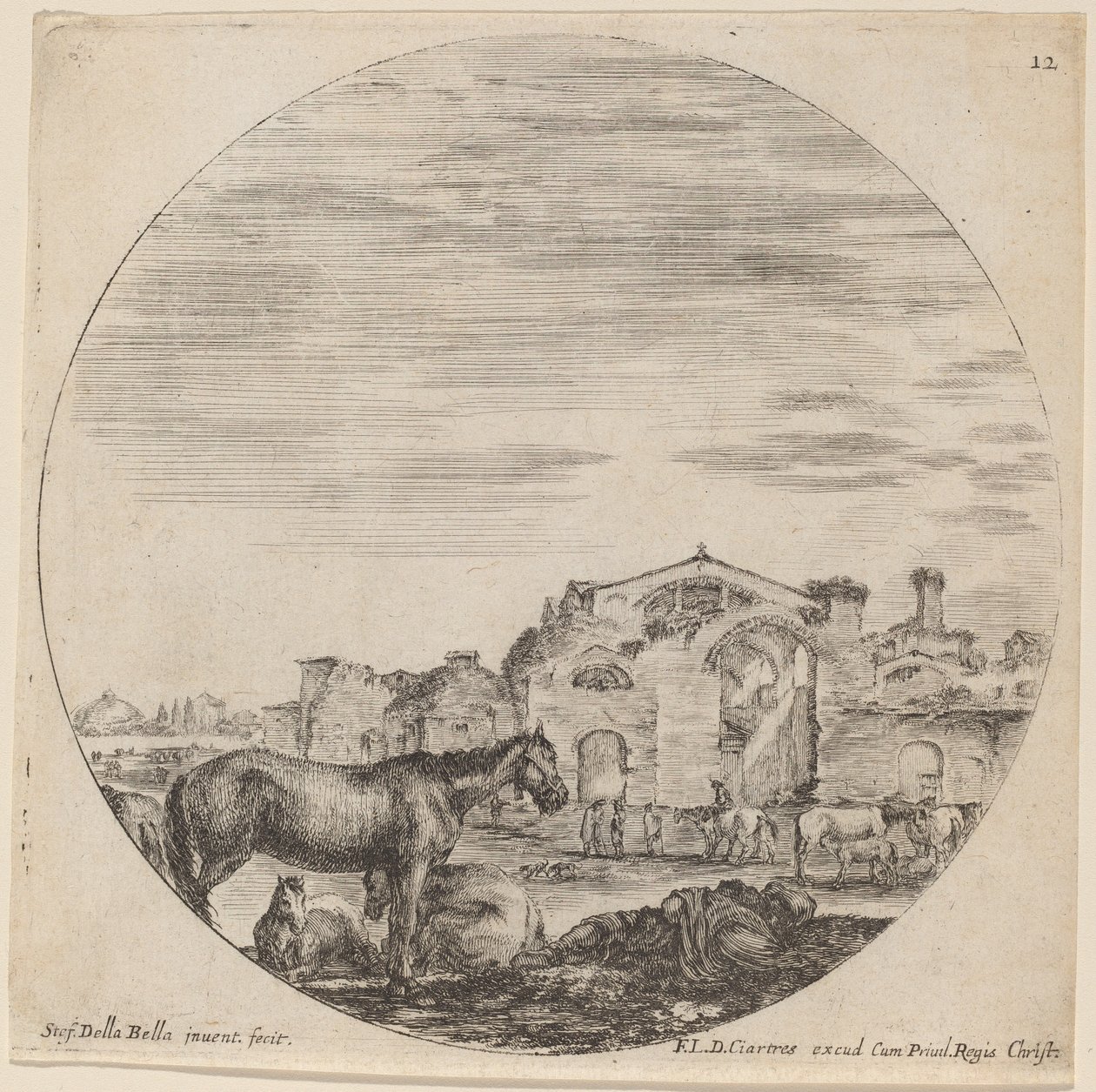 Bäder des Diokletian und schlafender Hirte, 1646 von Stefano della Bella