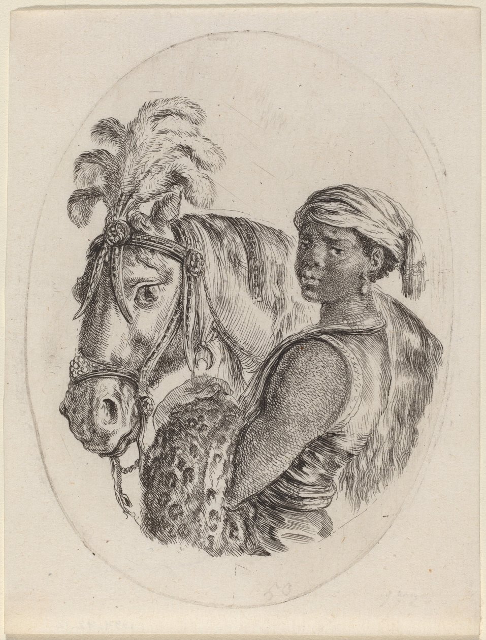 Schwarzer Stallbursche mit einem arabischen Pferd von Stefano della Bella