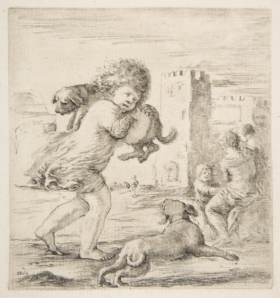 Kind trägt einen Welpen auf der Schulter, ca. 1662 von Stefano della Bella