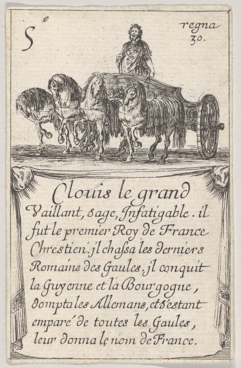 Clovis der Große Tapfer, weise..., aus dem Spiel der Könige von Frankreich Jeu des Rois de F..., 1644 von Stefano della Bella