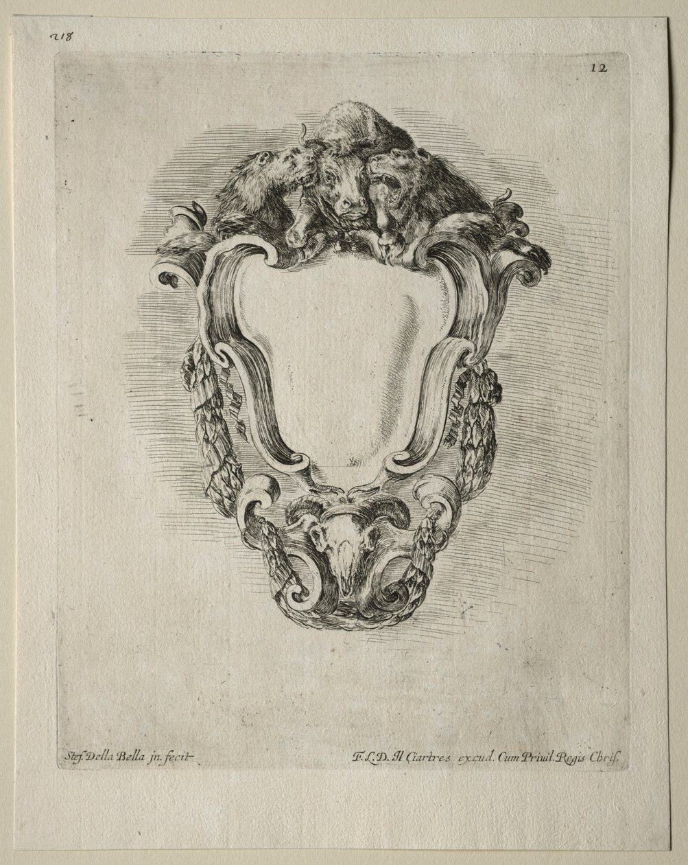 Sammlung verschiedener Kaprizen und neuer Entwürfe von Kartuschen und Ornamenten: Nr. 12 von Stefano della Bella