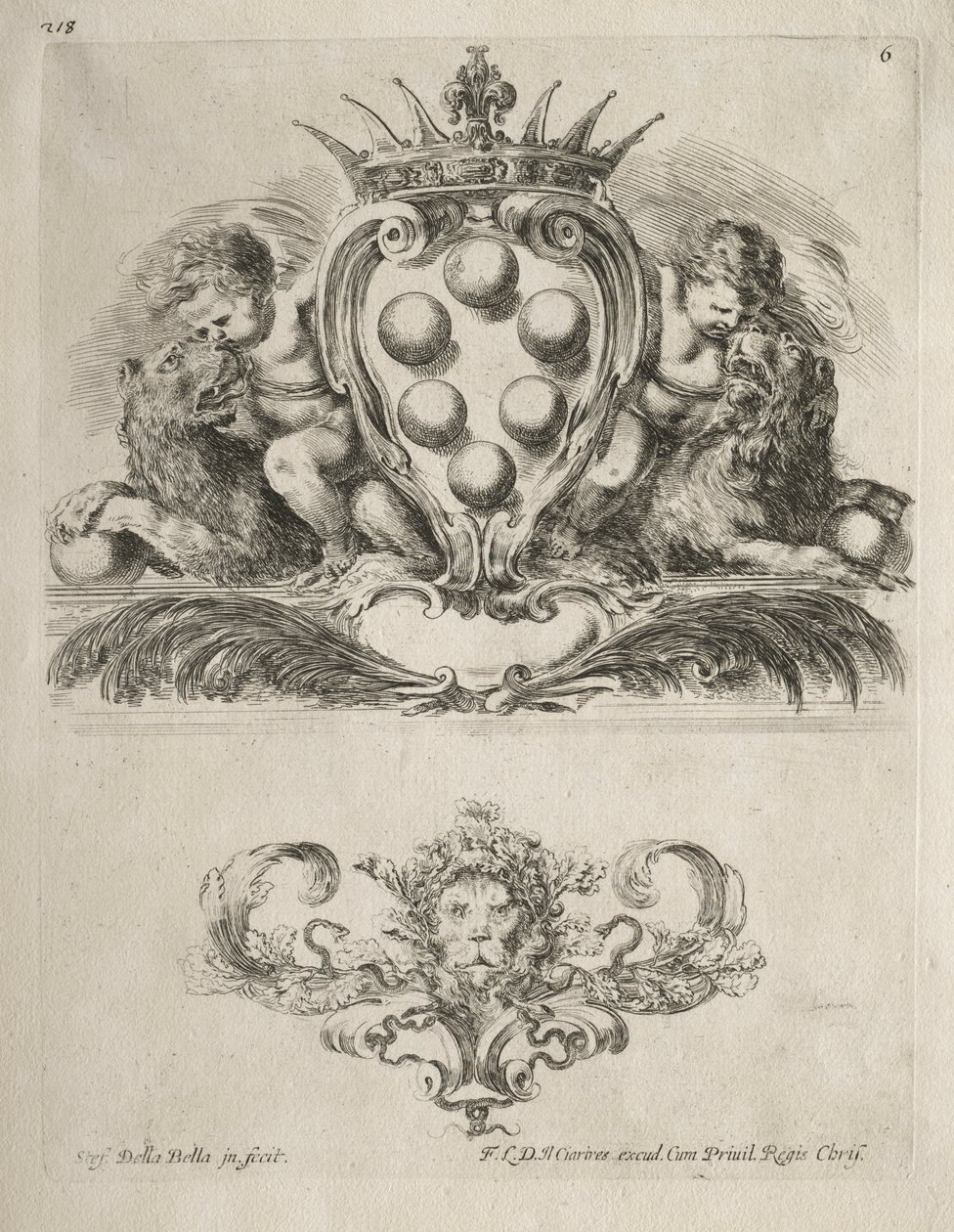 Sammlung verschiedener Launen und neuer Entwürfe von Kartuschen und Ornamenten: Nr. 6 von Stefano della Bella