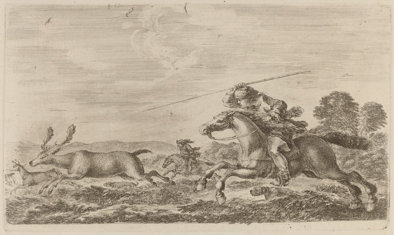 Hirsche, gejagt von zwei Kavaliere von Stefano della Bella