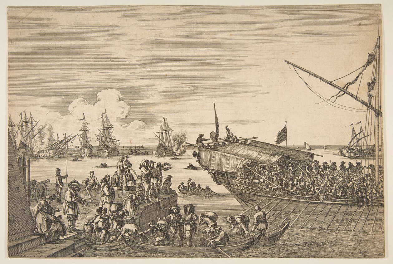 Abfahrt einer Galeere im Hafen von Livorno, aus Ansichten des Hafens von Livorno ..., 1654-55 von Stefano della Bella