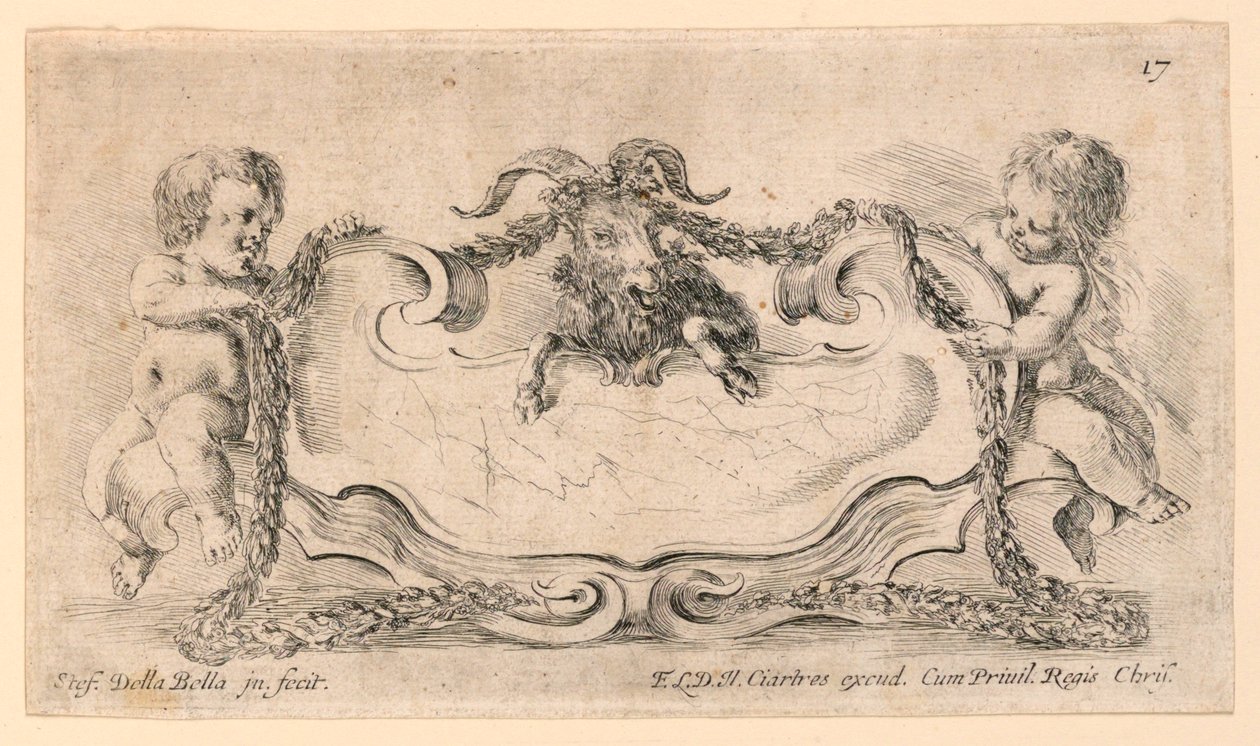 Wappen, Nr. 17 aus "Raccolta di varii cappriccii et nove inventioni di cartelle et ornamenti" von Stefano della Bella