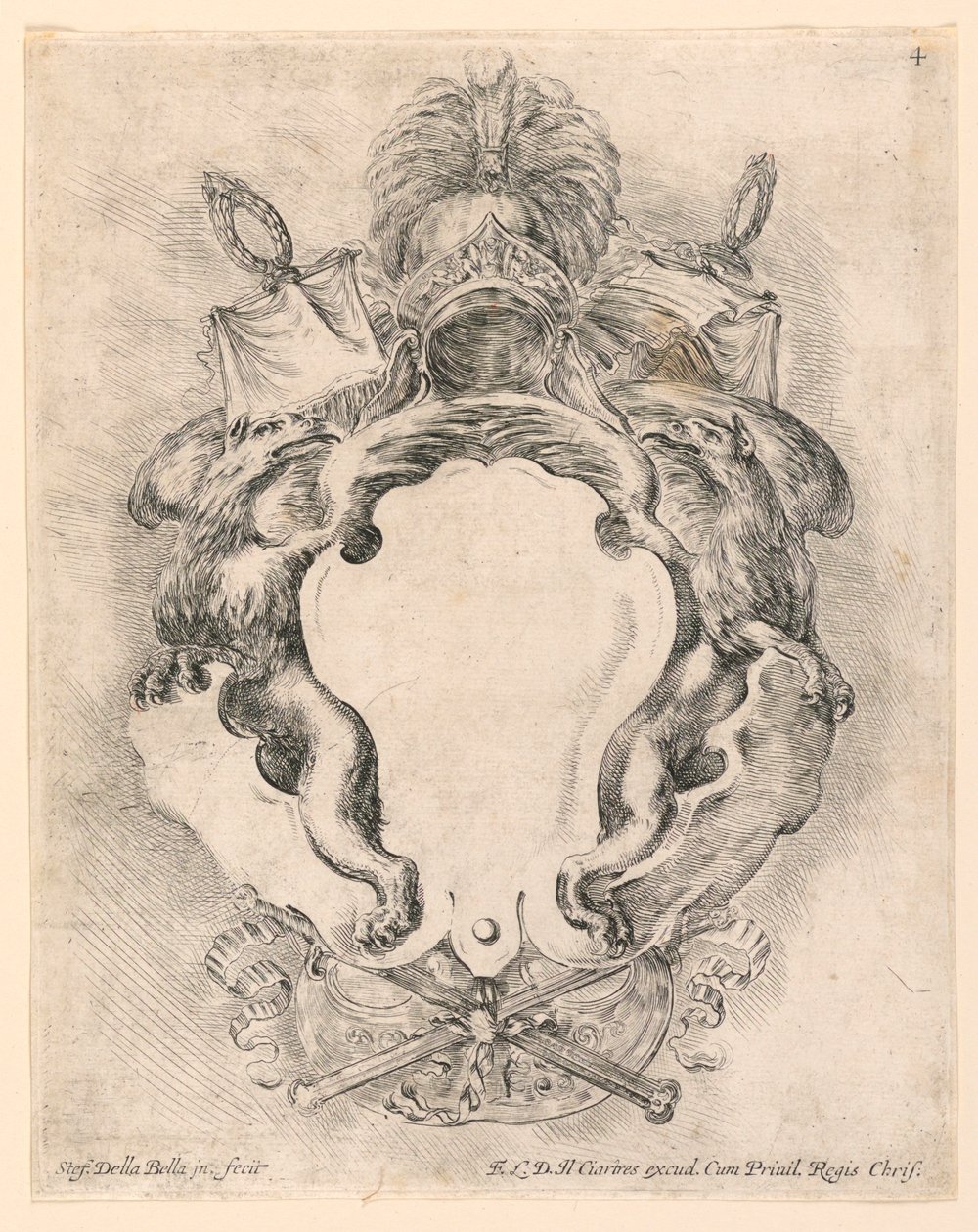 Wappen, Nr. 4 aus "Raccolta di varii cappriccii et nove inventioni di cartelle et ornamenti" von Stefano della Bella