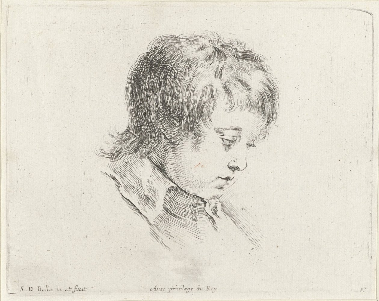Kopf eines jungen Mannes, nach rechts unten schauend Die Grundlagen des Zeichnens I principii del disegno von Stefano della Bella