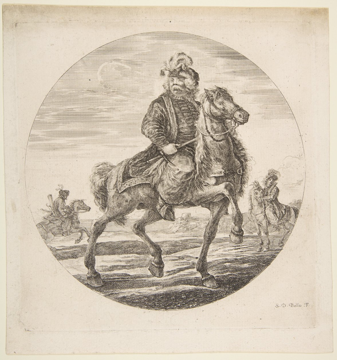 Ungarischer Reiter, der nach rechts reitet, andere Reiter im Hintergrund, ca. 1651 von Stefano della Bella