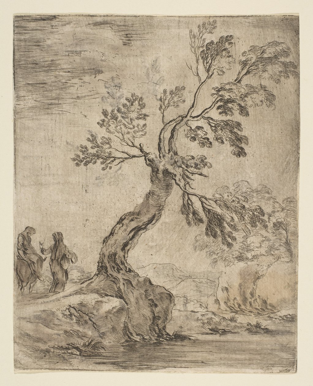 Landschaft mit zwei Frauen, eine auf einem Esel reitend, ca. 1660 von Stefano della Bella