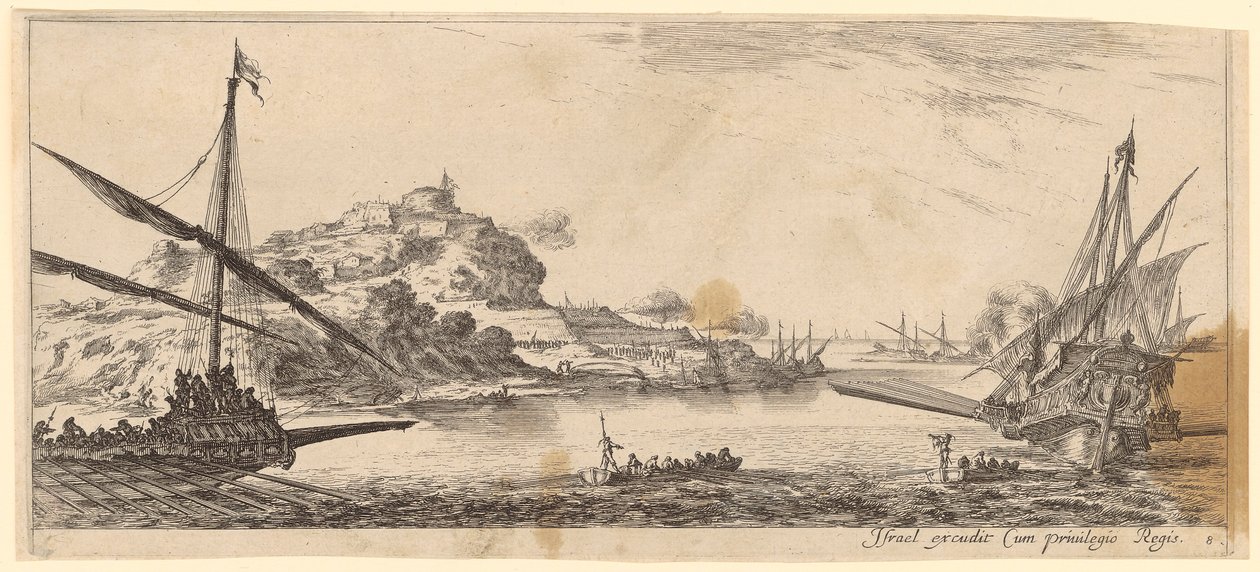 Meeresbucht mit zwei Galeeren und zwei Booten von Stefano della Bella