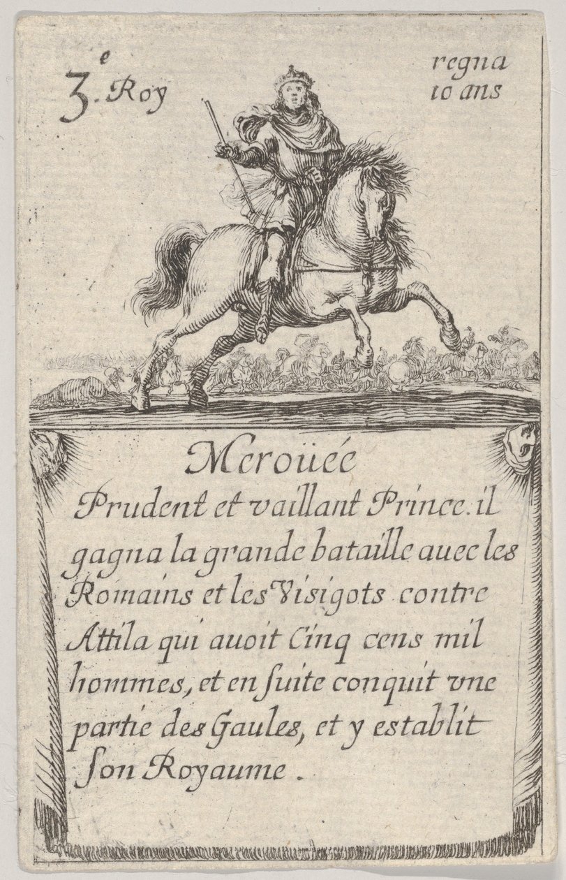 Meroüée Prudent et vaillant..., aus Spiel der Könige von Frankreich Jeu des Rois de Fran..., 1644 von Stefano della Bella