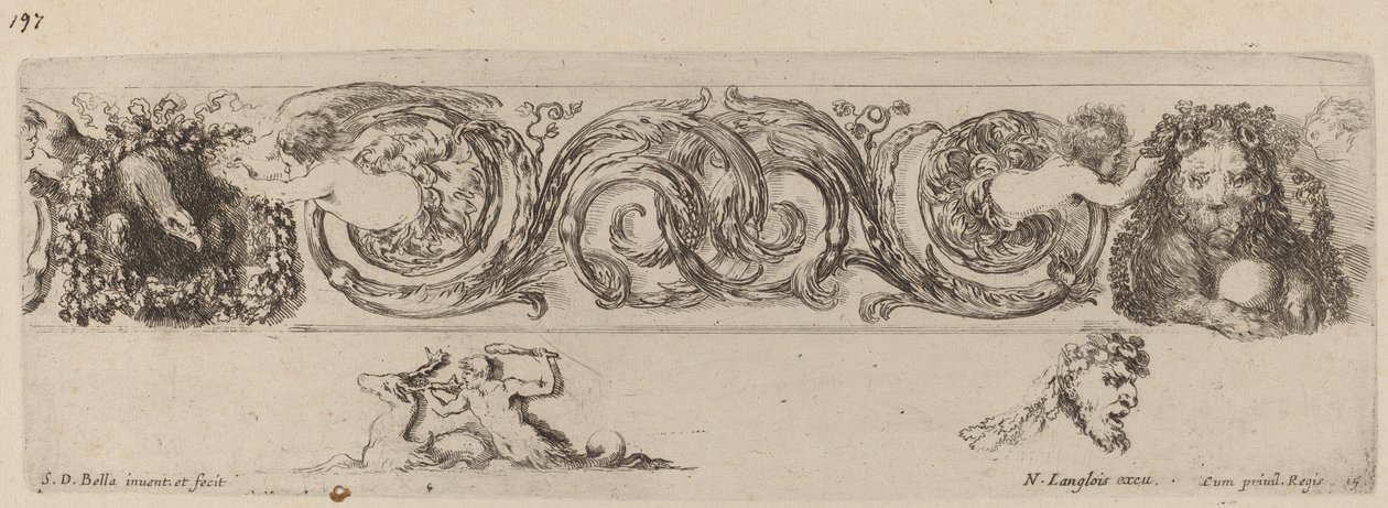 Ornamentale Friese mit Adler und Löwe, von Kindern bekränzt von Stefano della Bella