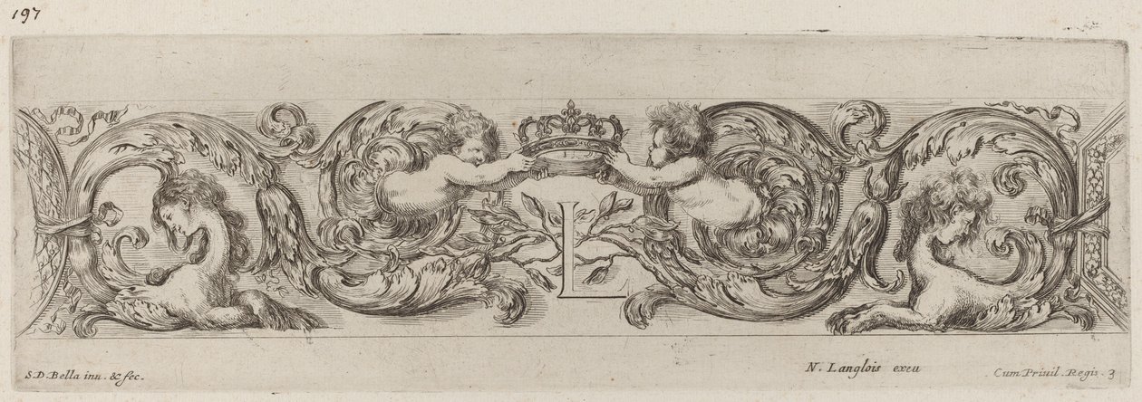 Ornamentale Fries mit Buchstabe L (Louis XIV) von Stefano della Bella