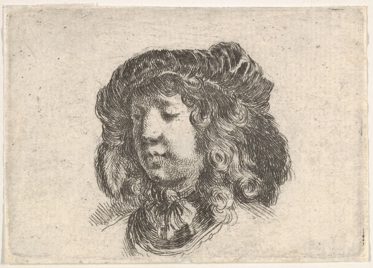 Kopf eines jungen Mannes in einer mit Federn geschmückten Mütze, ca. 1646 von Stefano della Bella