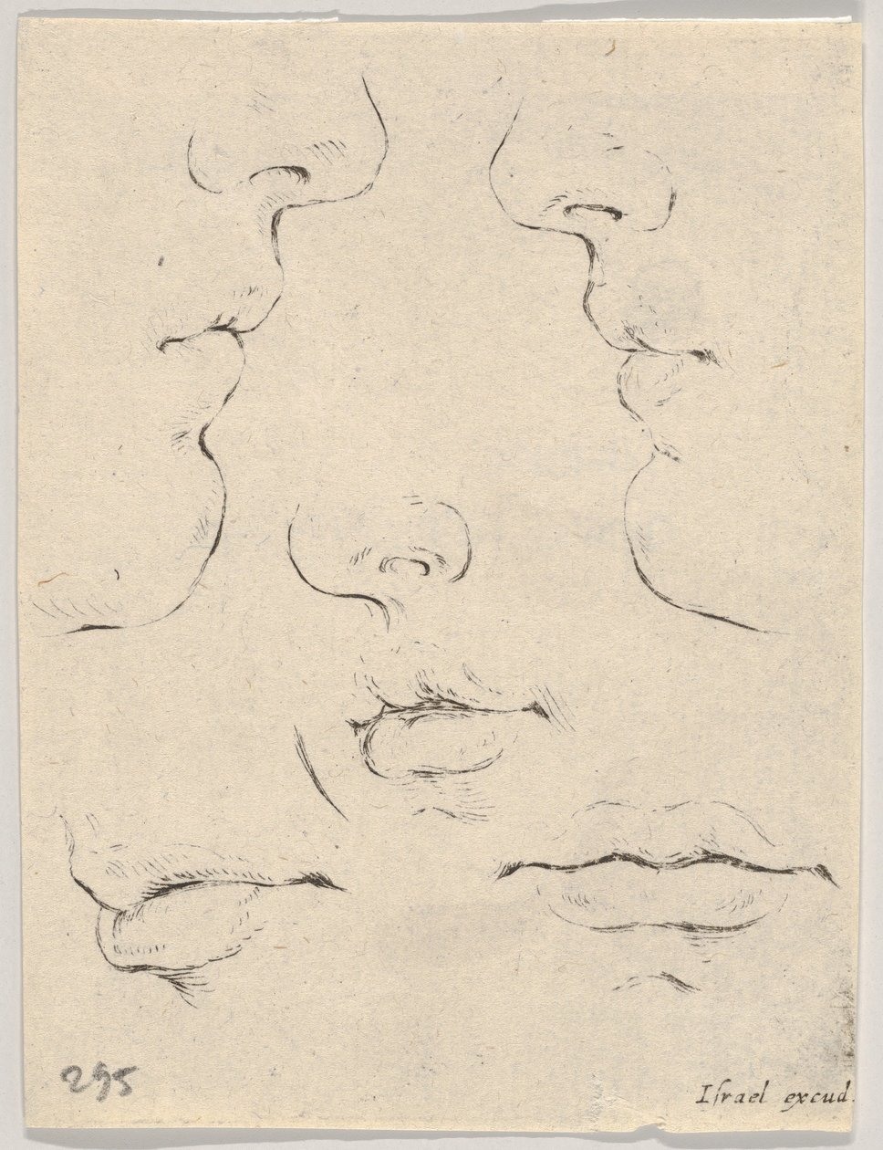 Platte 4: zwei Profile und drei Münder, aus Das Buch zum Zeichnenlernen Livre po..., ca. 1649 von Stefano della Bella