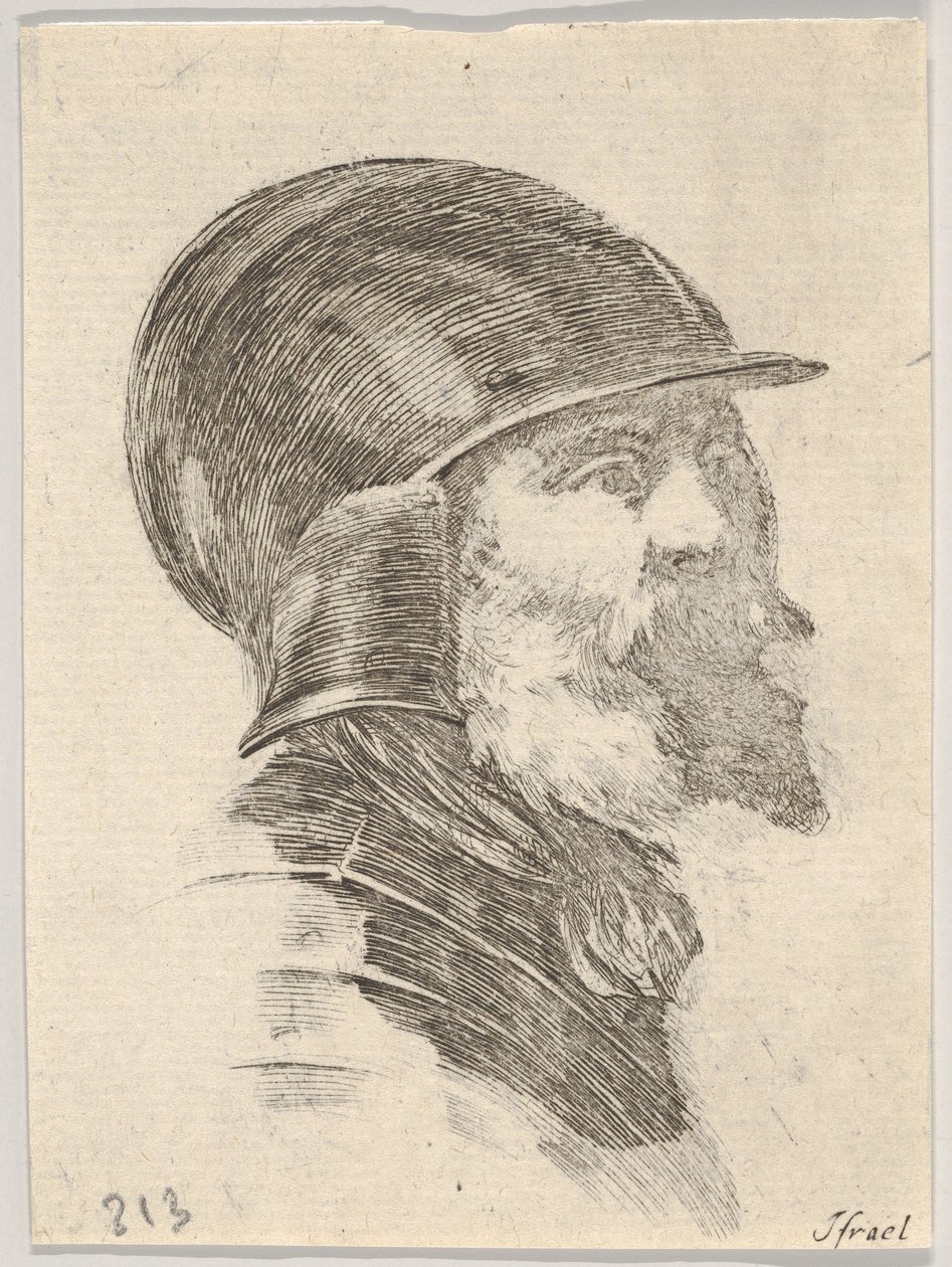 Tafel 6: Kopf eines alten bärtigen Soldaten mit Helm nach rechts, aus Verschiedene Köpfe, 1650 von Stefano della Bella