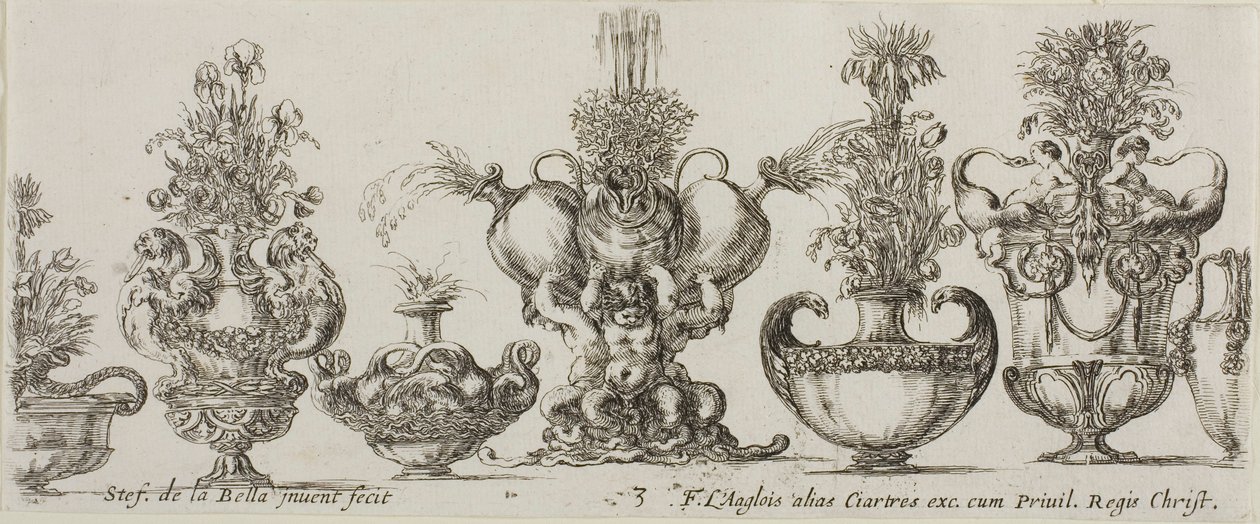 Tafel Drei aus Sammlung verschiedener Vasen von Stefano della Bella
