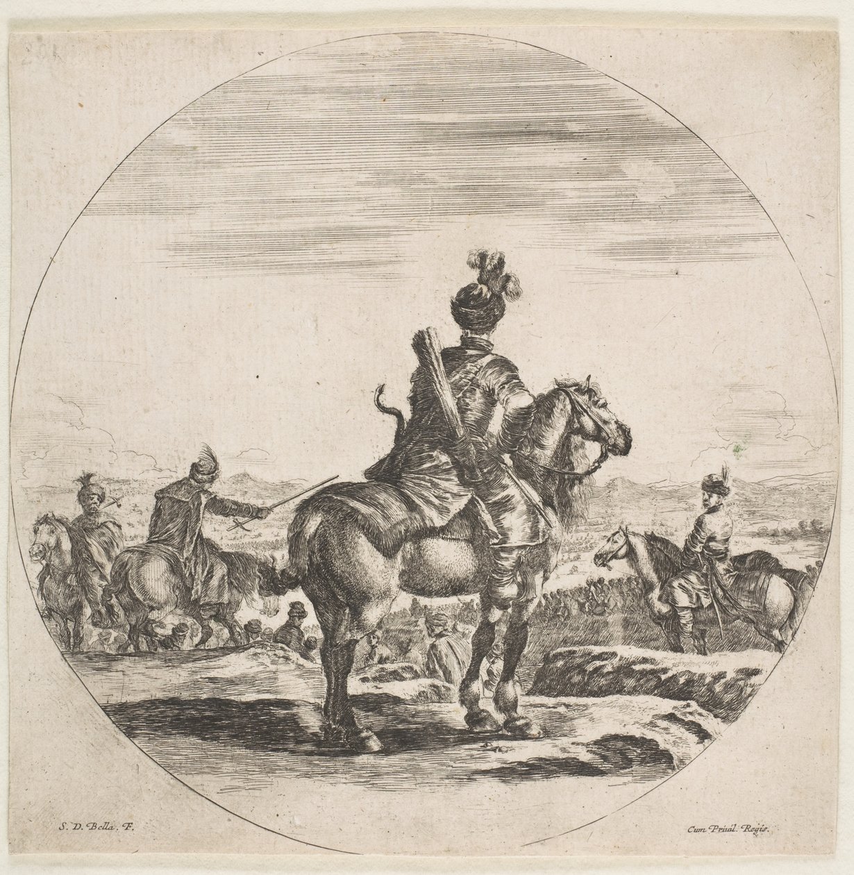 Polnischer Reiter mit Bogen und Pfeil, von hinten gesehen, sein Pferd nach rechts gewandt, ca. 1651 von Stefano della Bella