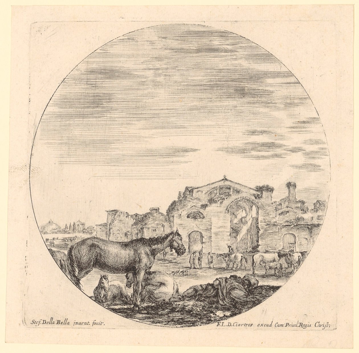 Ruhender Hirte mit Pferden bei den Diokletiansthermen von Stefano della Bella