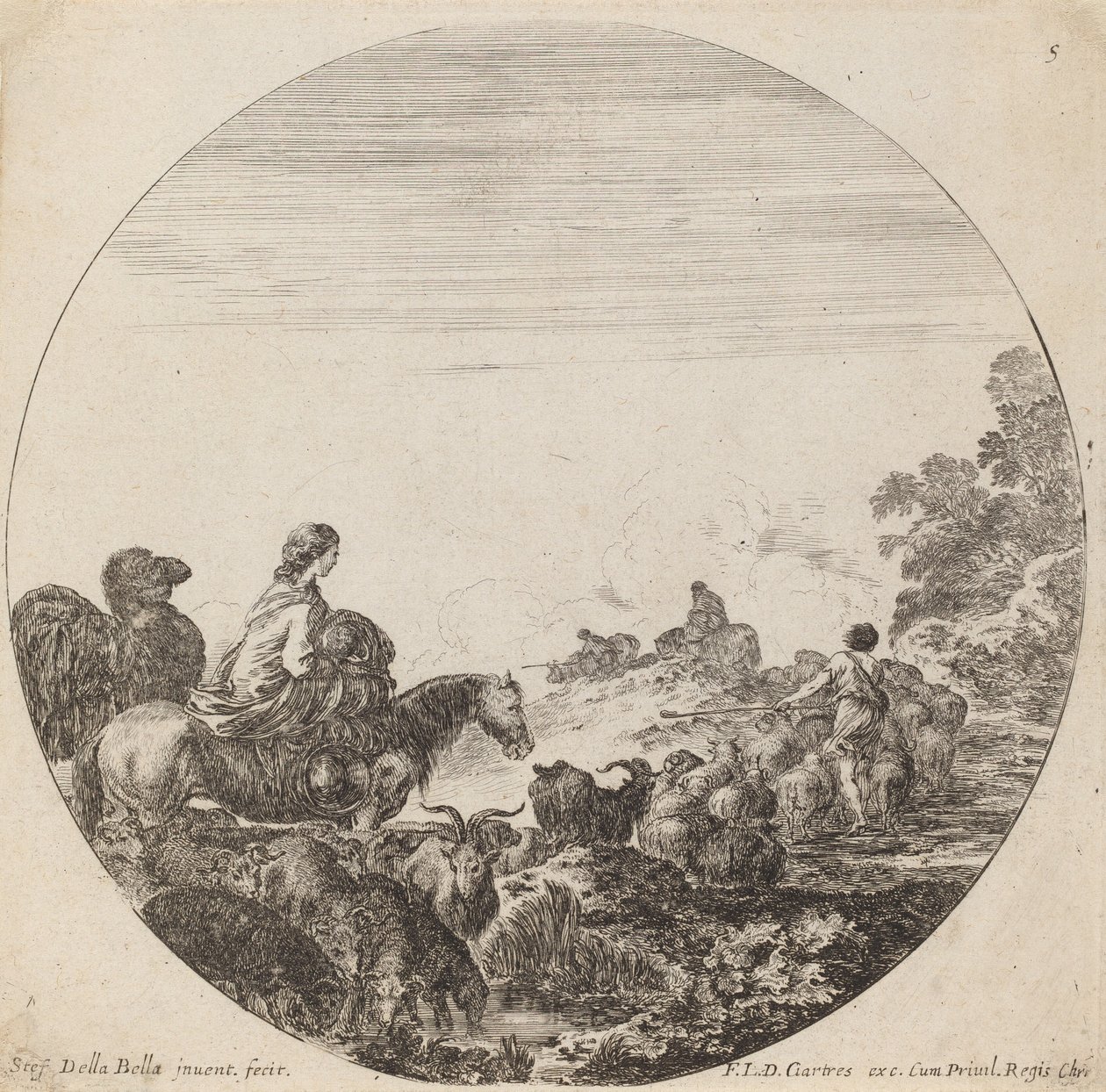 Hirten und Herde mit Frau und Kamel, 1646 von Stefano della Bella