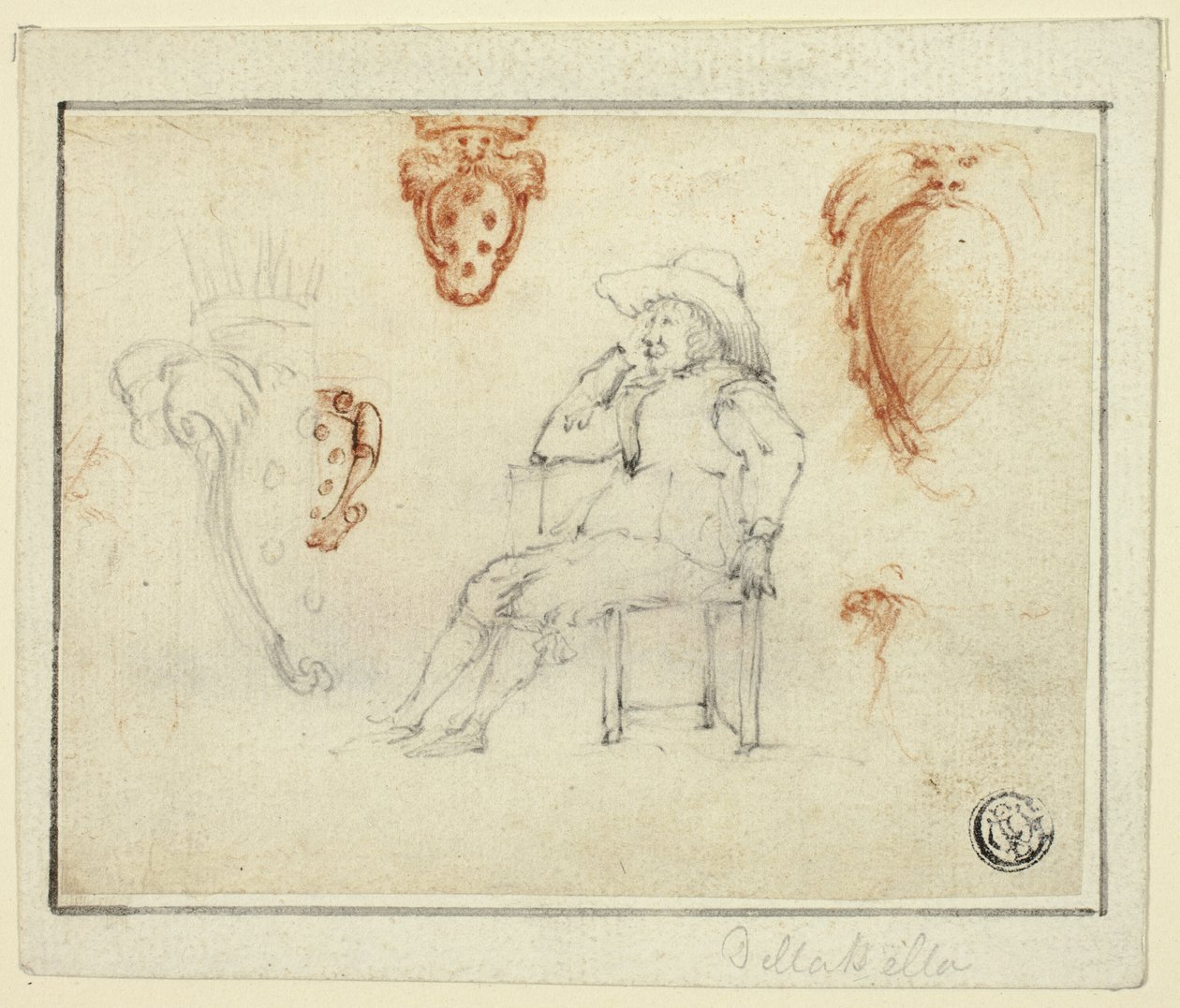 Skizzen eines sitzenden Mannes, Medici-Wappen von Stefano della Bella
