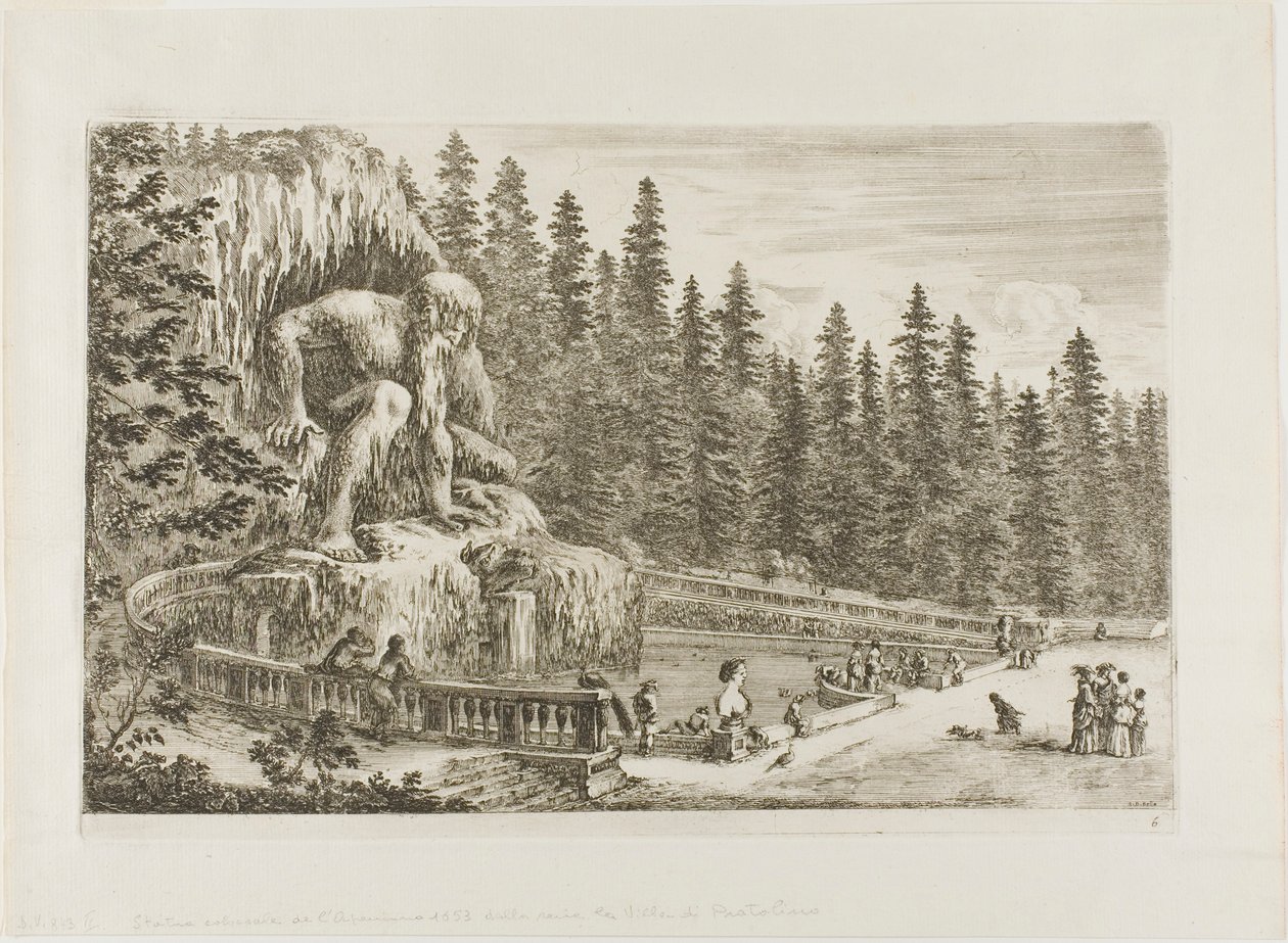 Die kolossale Statue der Apenninen, aus Ansichten der Villa di Pratolino von Stefano della Bella