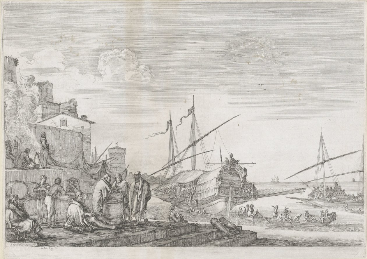 Zwei Galeerenschiffe im Hafen von Livorno von Stefano della Bella