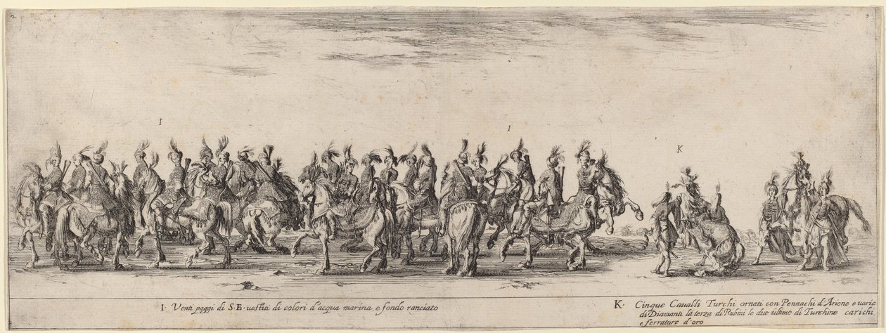 Zwanzig Pagen und fünf türkische Pferde von Stefano della Bella