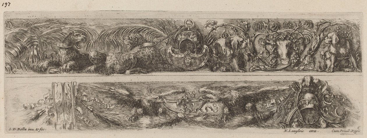 Zwei Zierbänder mit angeketteten Leoparden und Adlern, wahrscheinlich 1648 von Stefano della Bella