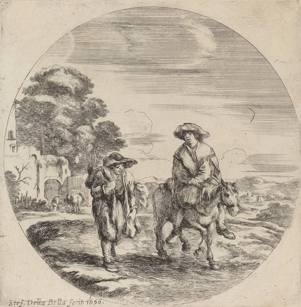 Zwei Bauern reisen in einer Landschaft, 1656 von Stefano della Bella