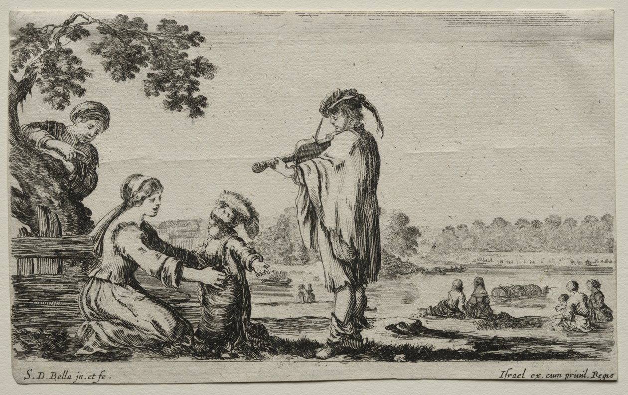 Verschiedene Figuren und Landschaften: Ein Geigenspieler, 1649 von Stefano della Bella