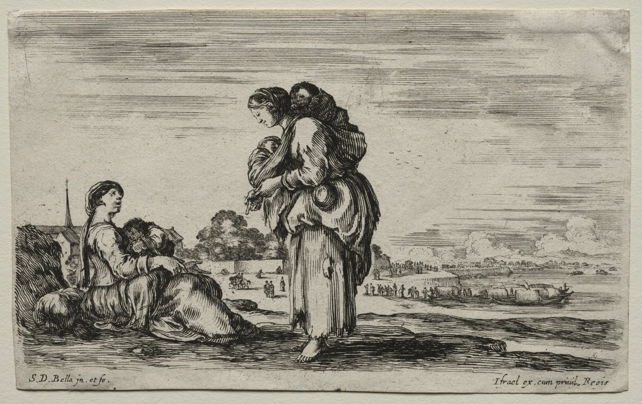 Verschiedene Figuren und Landschaften: Zwei Mütter unterhalten sich, 1649 von Stefano della Bella