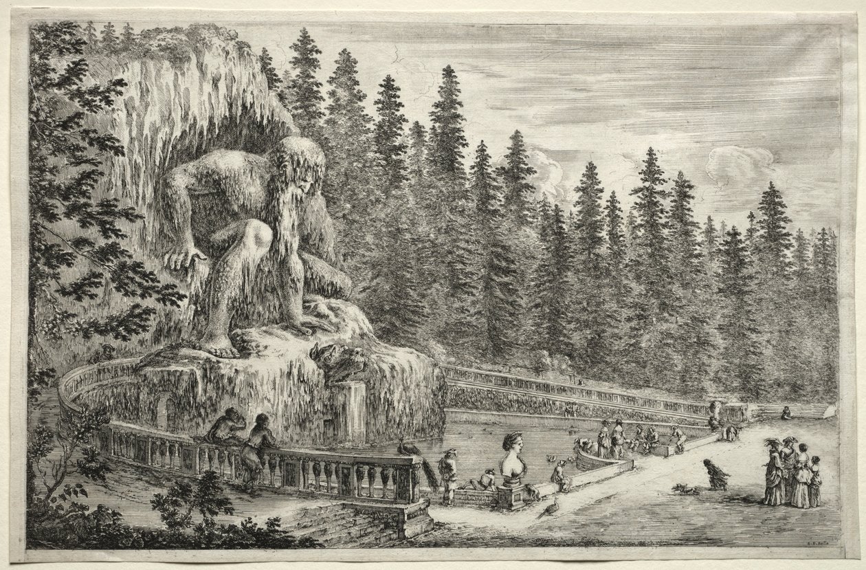 Ansichten der Villa von Pratolino: Kolossale Statue der Apenninen von Stefano della Bella