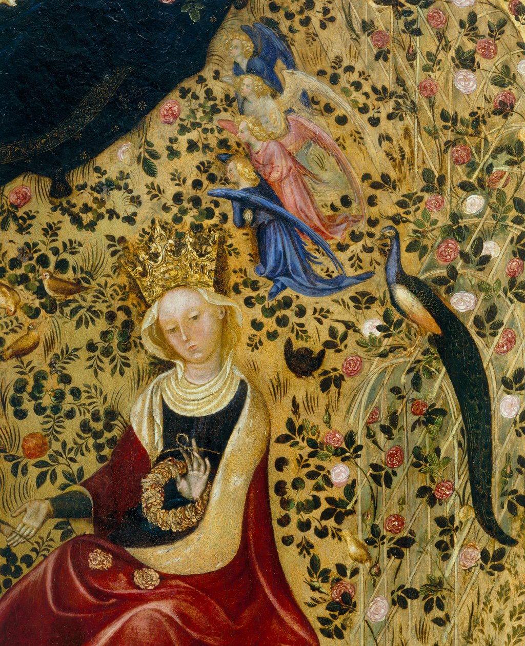 Heilige Katharina von Alexandria, umgeben von Engeln und einem Pfau (Detail der Madonna del Roseto) von Stefano di Giovanni da Verona