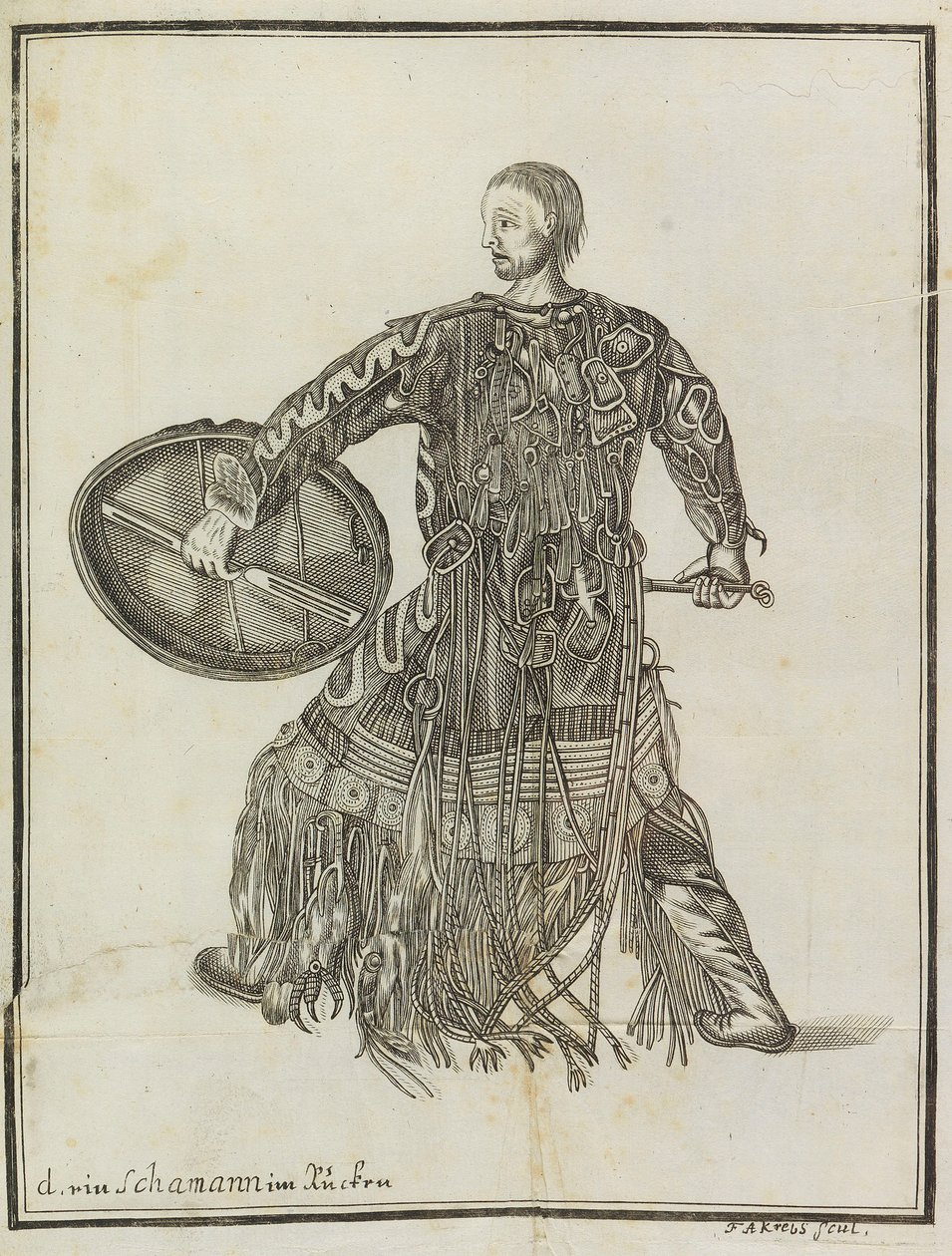 Ein Schamane. Aus Beschreibung des Landes Kamtschatka, ca. 1750 von Steller
