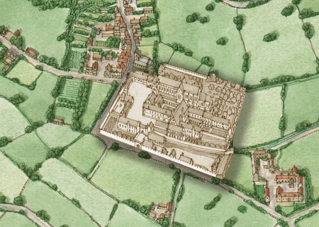 Bermondsey, London, um 1600 mit Einsatz von vorreformatorischer Abtei, 2021 von Stephen Conlin