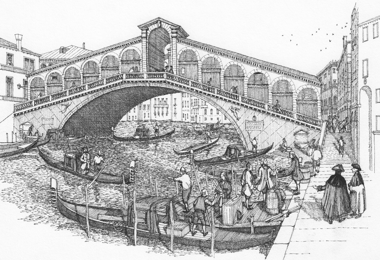 Die Rialtobrücke, Venedig im 18. Jahrhundert von Stephen Conlin